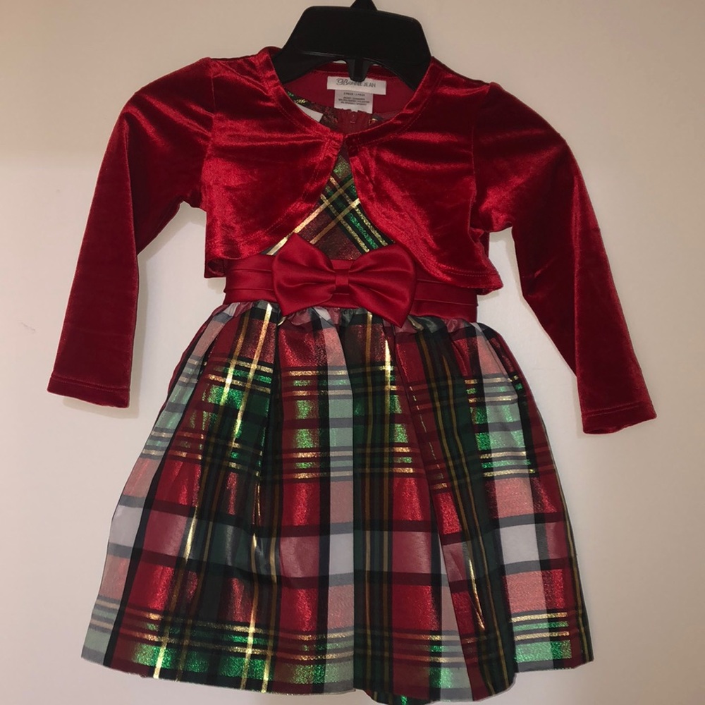 Plaid Holiday toddler dress with red bolero jacket